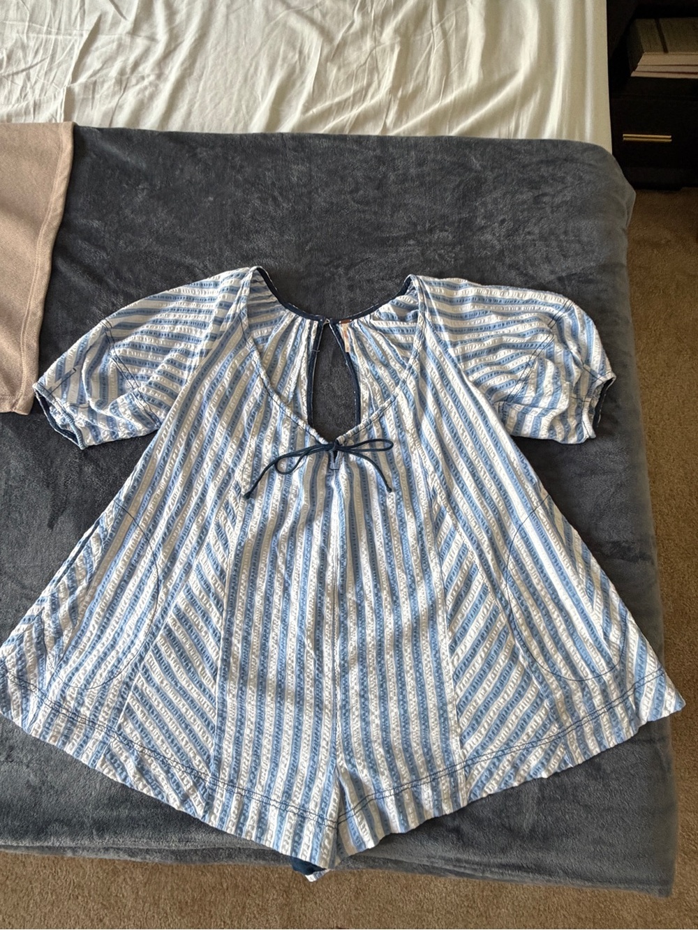 ✨Free People Blue and White Striped Tie-Front Romper